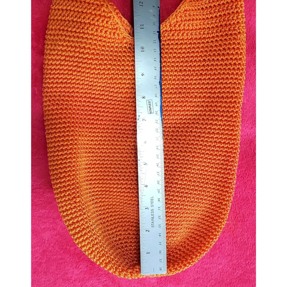 Vintage Chateau Shoulder Bag Crossbody Orange Hand Crocheted Boho Retro Y2K 80s - Picture 5 of 10